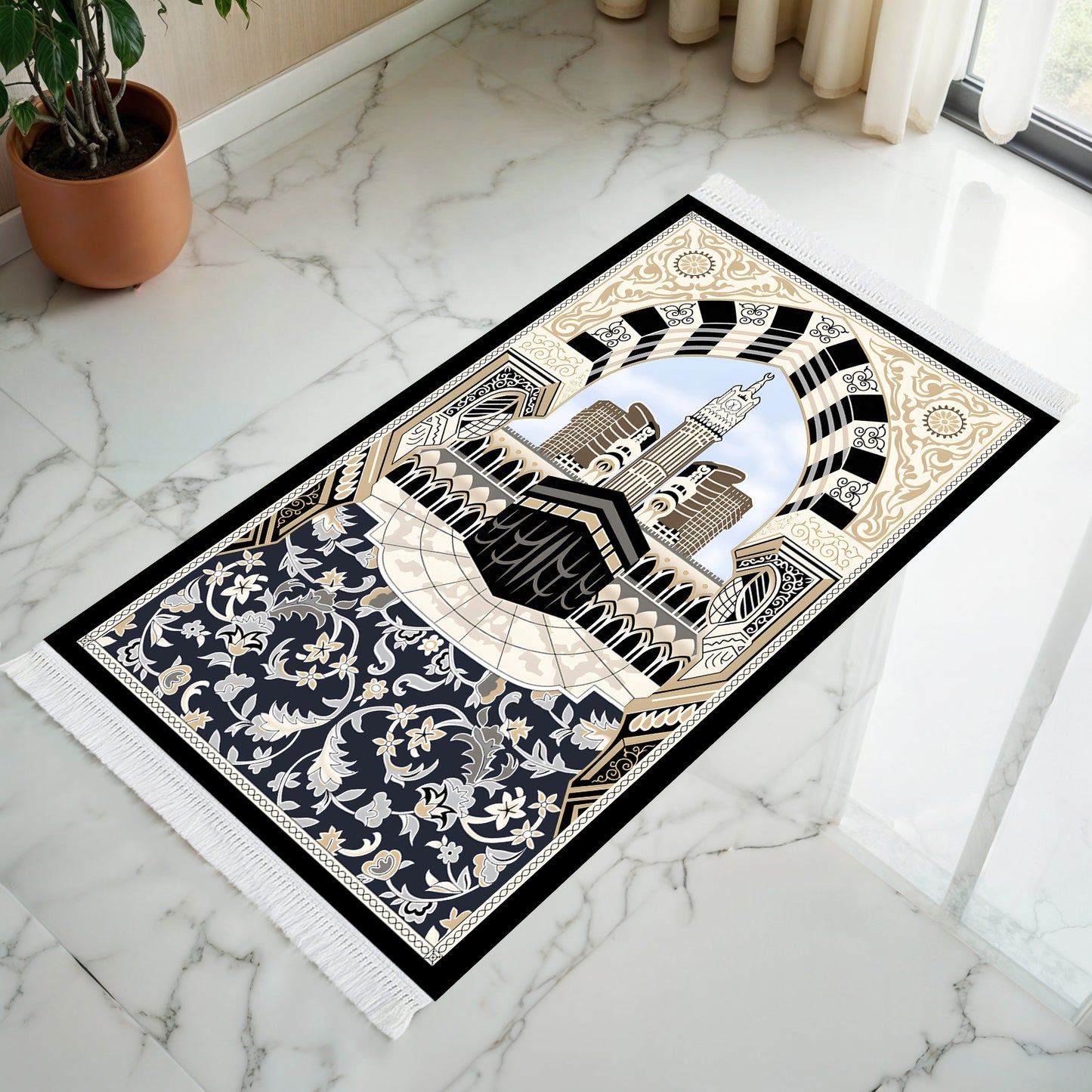 Floral Kaaba Prayer Mat