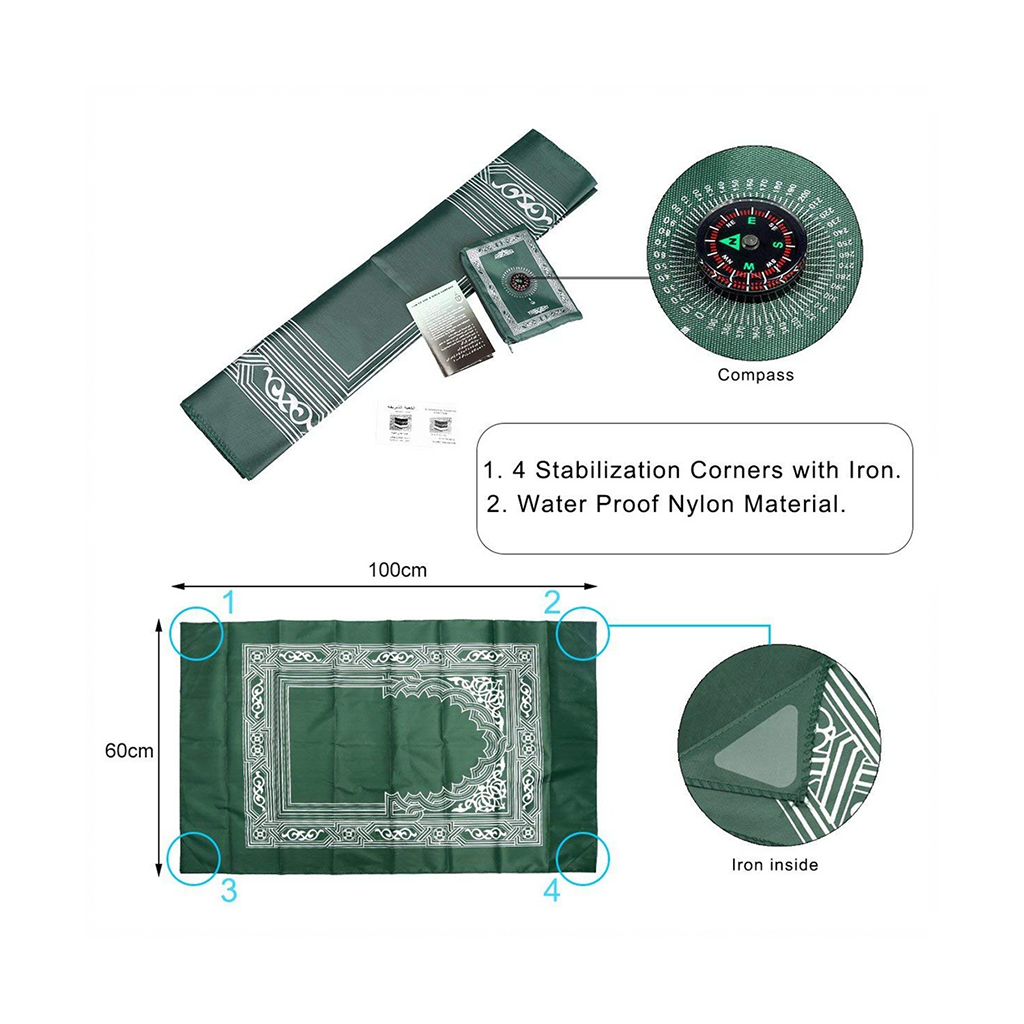 Portable Muslim Prayer Mat with Qibla Compass