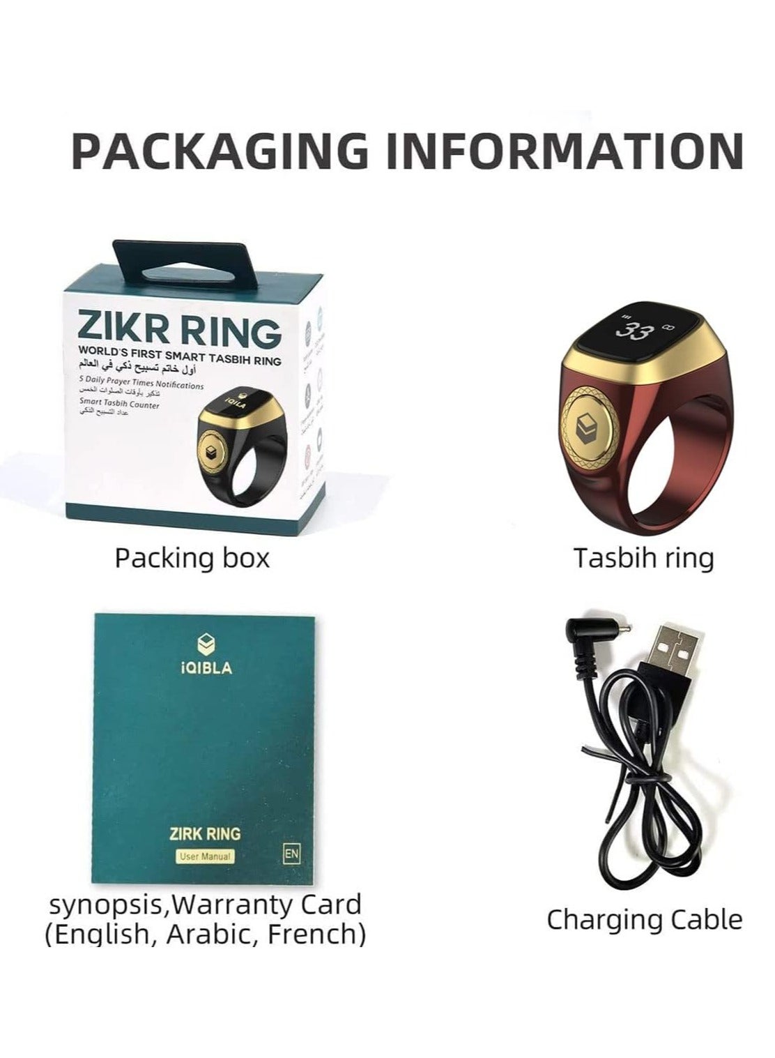ZIKR Smart Ring – White Digital Tasbih