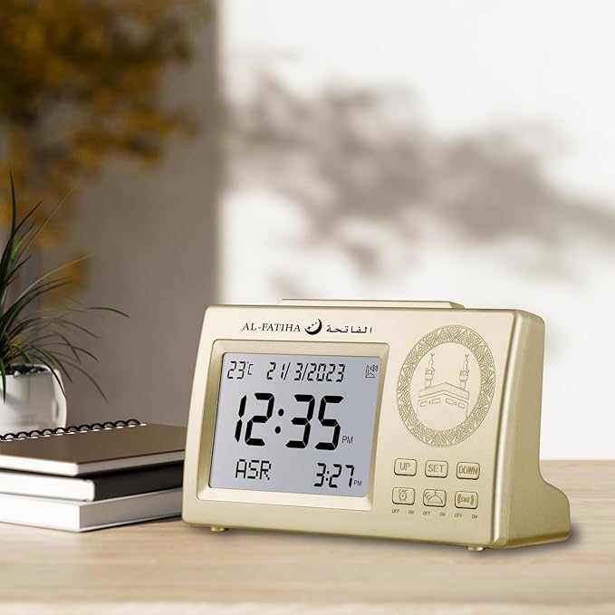 LED Digital Athan Prayer Table Clock (Gold)