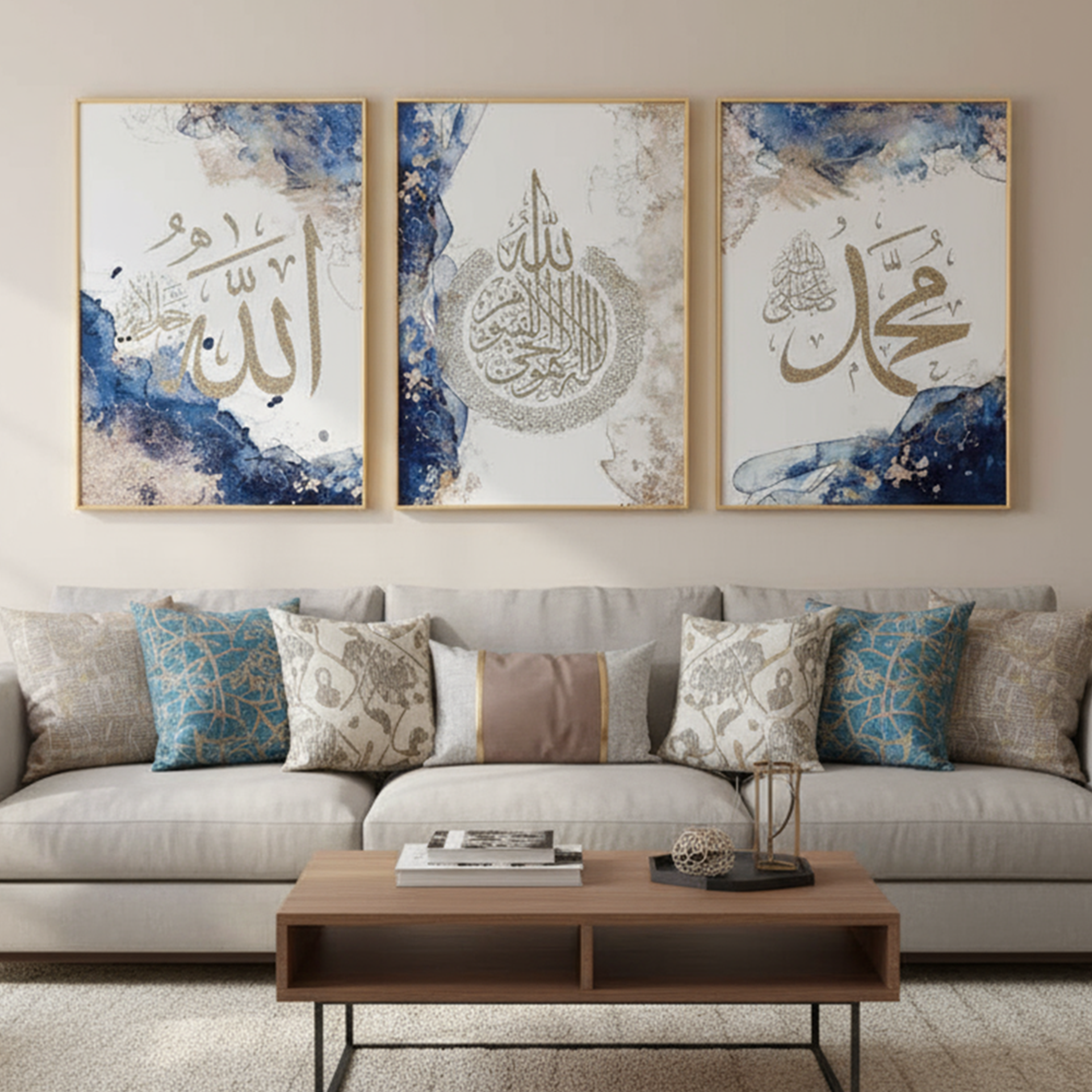 Luxury Islamic Wall Art Set Blue Marble