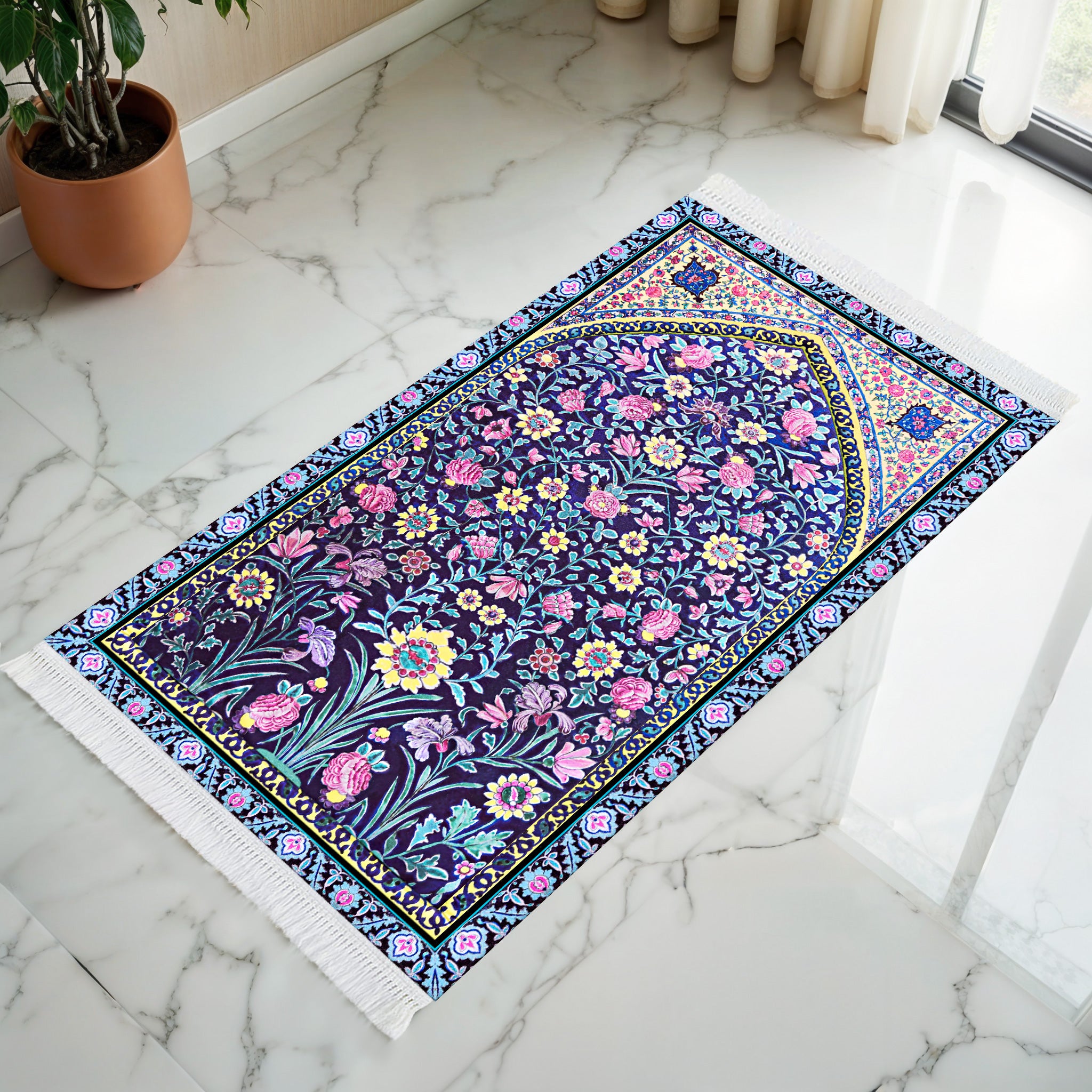Navy Blossoms Prayer Mat - Sajjadah