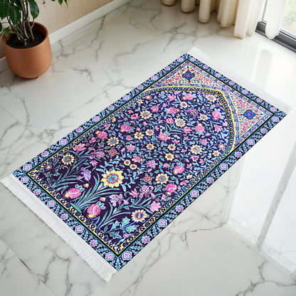 Navy Blossoms  Prayer Mat